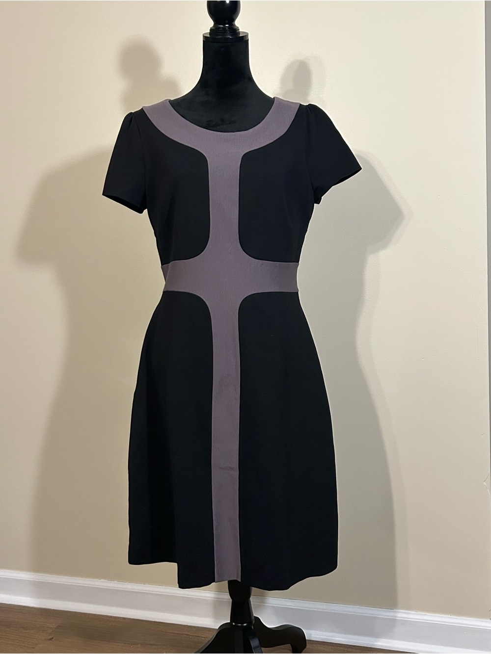 Boden Black Midi Dress with Gray Contrast Panels